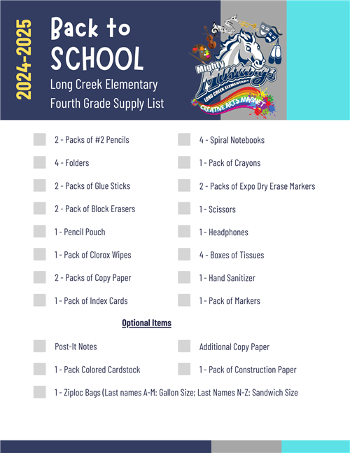 Fourth Grade Supply List